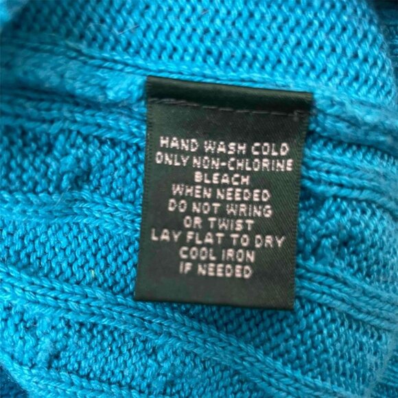 Lauren Ralph Lauren Silk & Cashmere Turquoise Cable & Channel Stitch Sweater - Picture 6 of 6